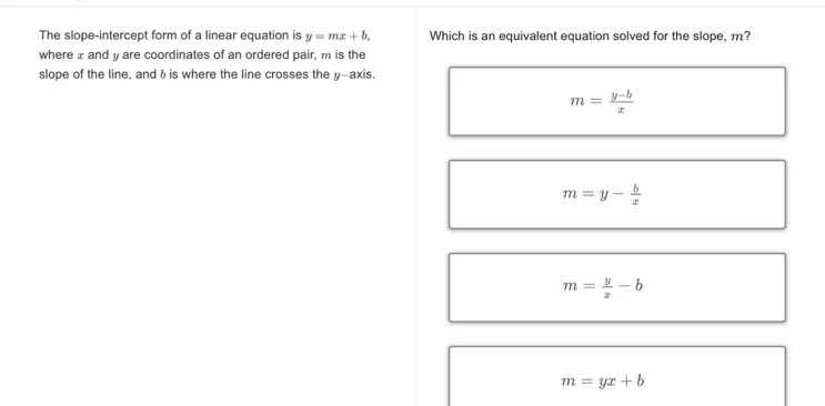 the slope-intercept form of a linear equation is $y = mx + b$, where $x…