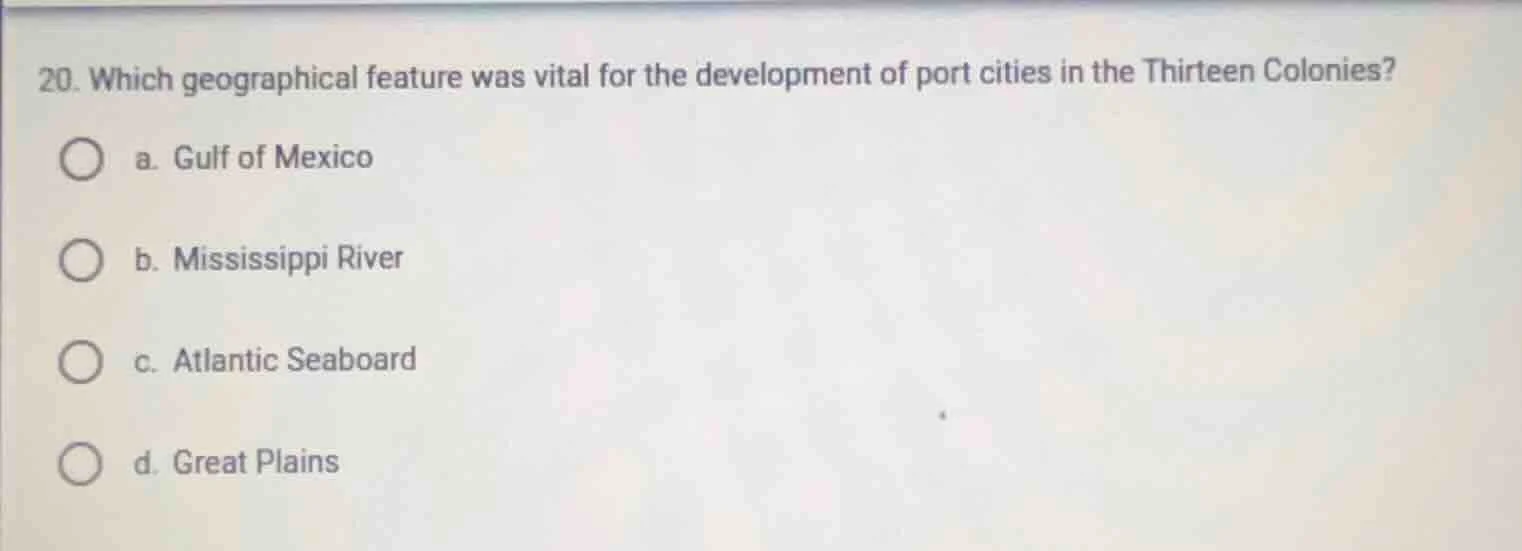 20. which geographical feature was vital for the development of port ci…
