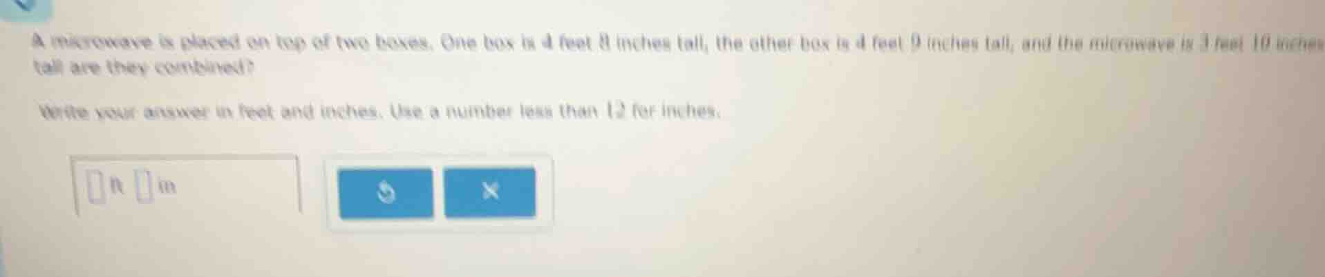 a microwave is placed on top of two boxes. one box is 4 feet 8 inches t…