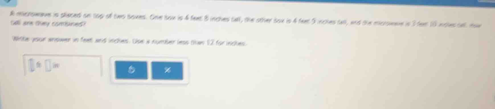 a microwave is placed on top of two boxes. one box is 6 feet 8 inches t…