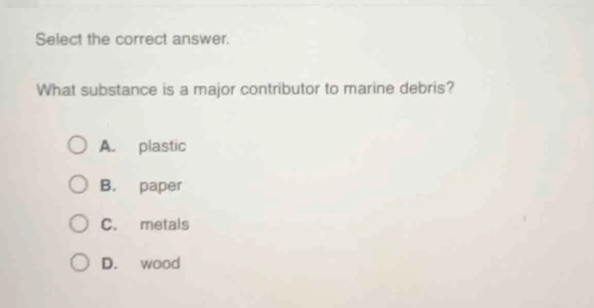 select the correct answer. what substance is a major contributor to mar…