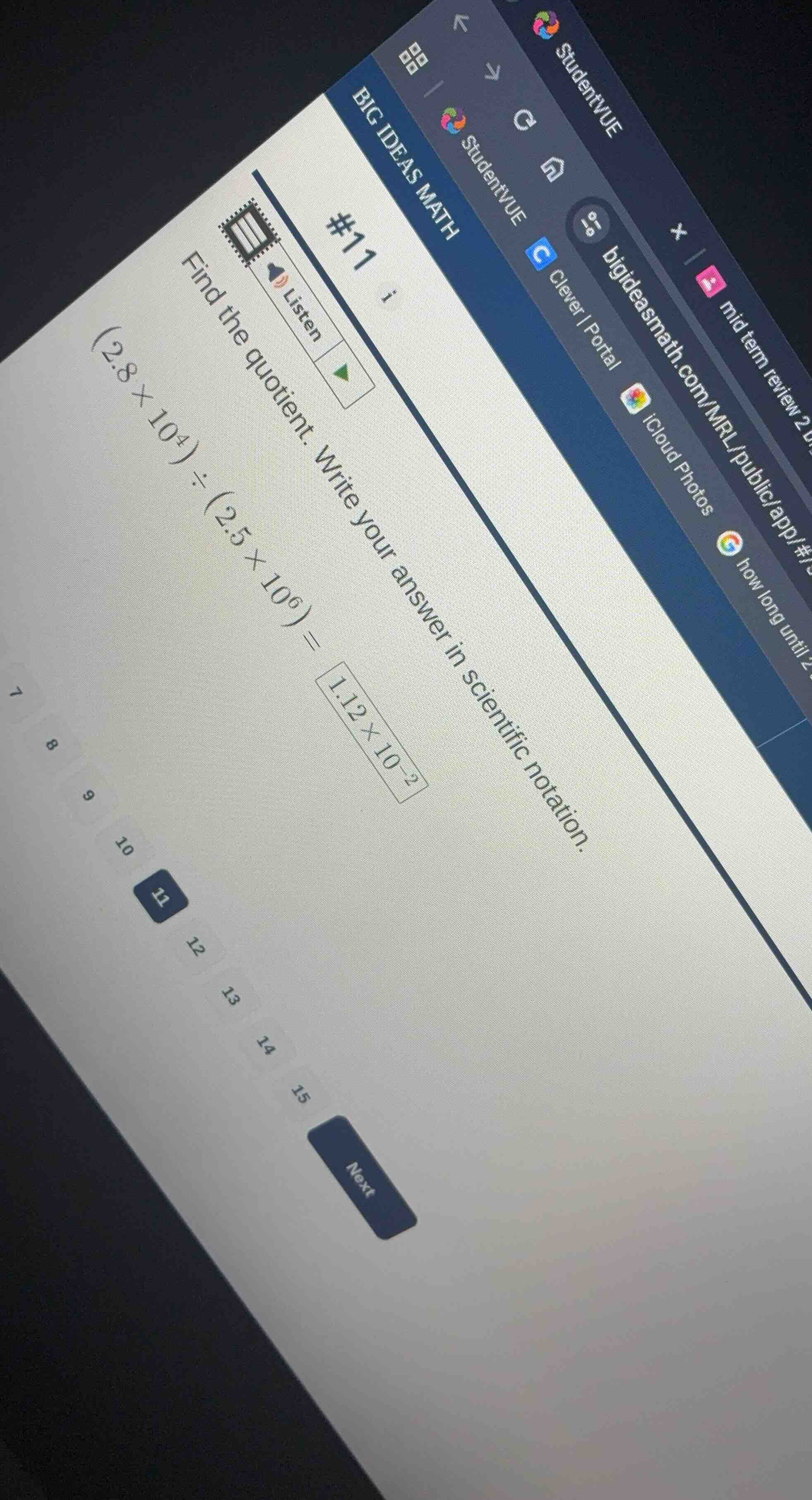 #11 find the quotient. write your answer in scientific notation. $(2.8 …