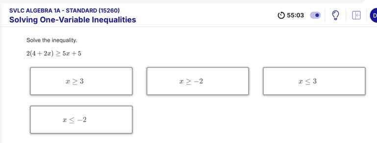 svlc algebra 1a - standard (15260) solving one - variable inequalities …