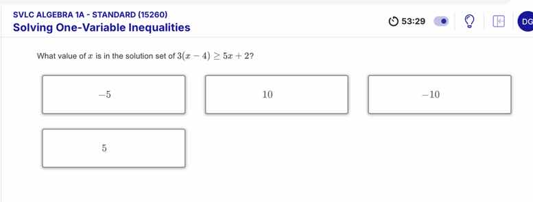 svlc algebra 1a - standard (15260) solving one-variable inequalities wh…
