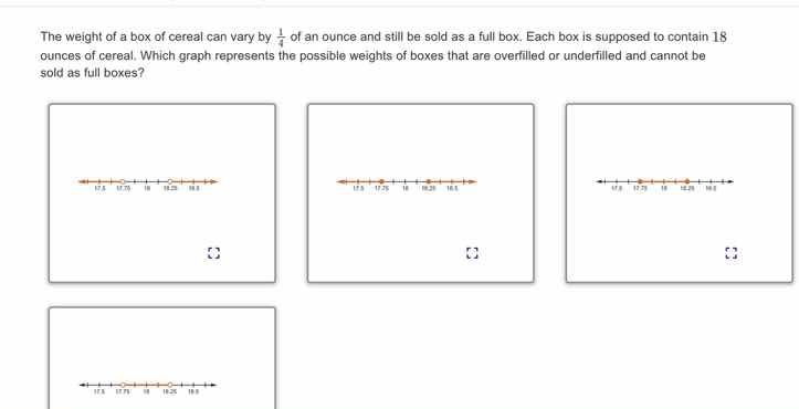 the weight of a box of cereal can vary by \\(\\frac{1}{4}\\) of an ounc…