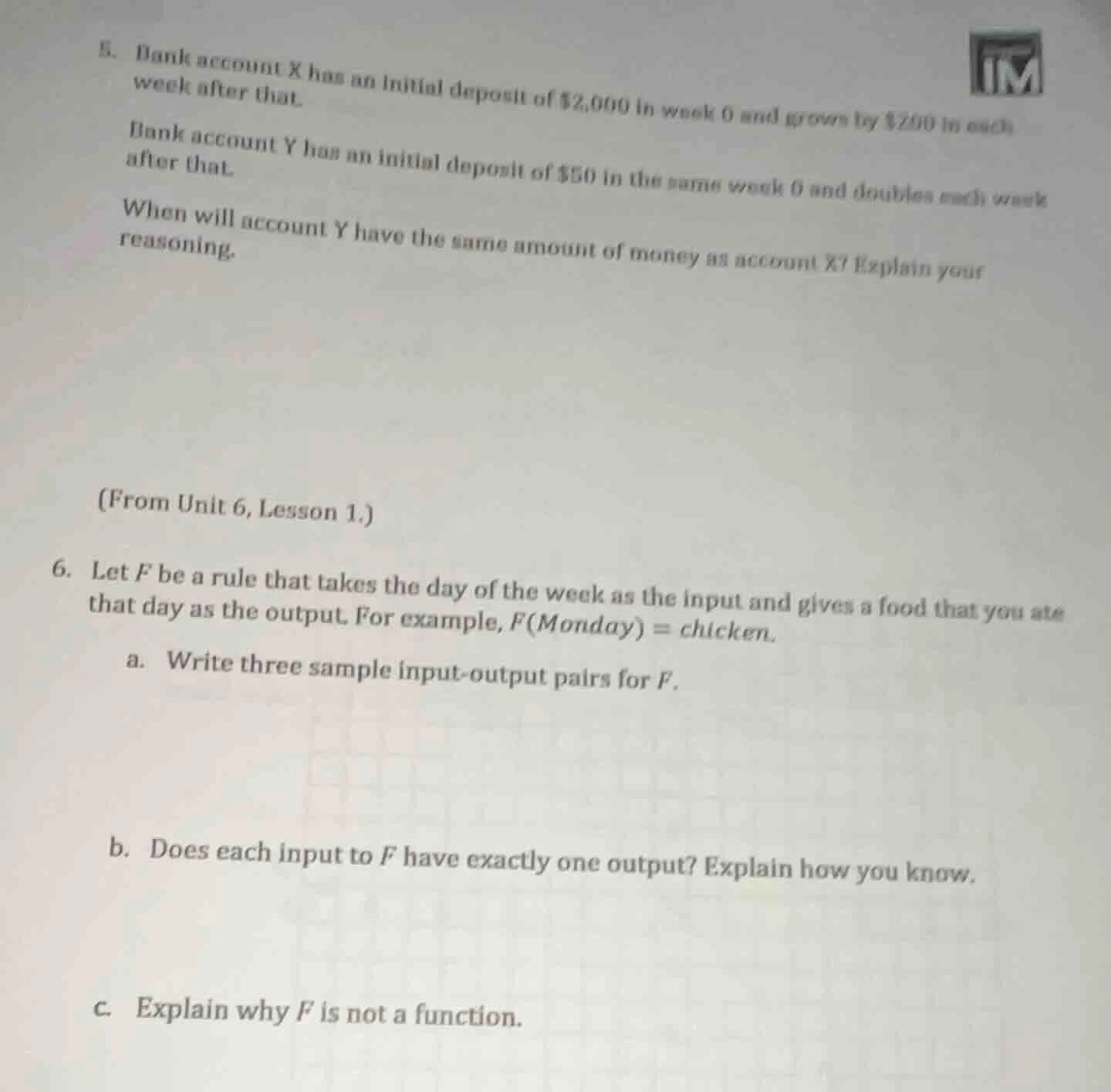 5. bank account x has an initial deposit of $2,000 in week 0 and grows …