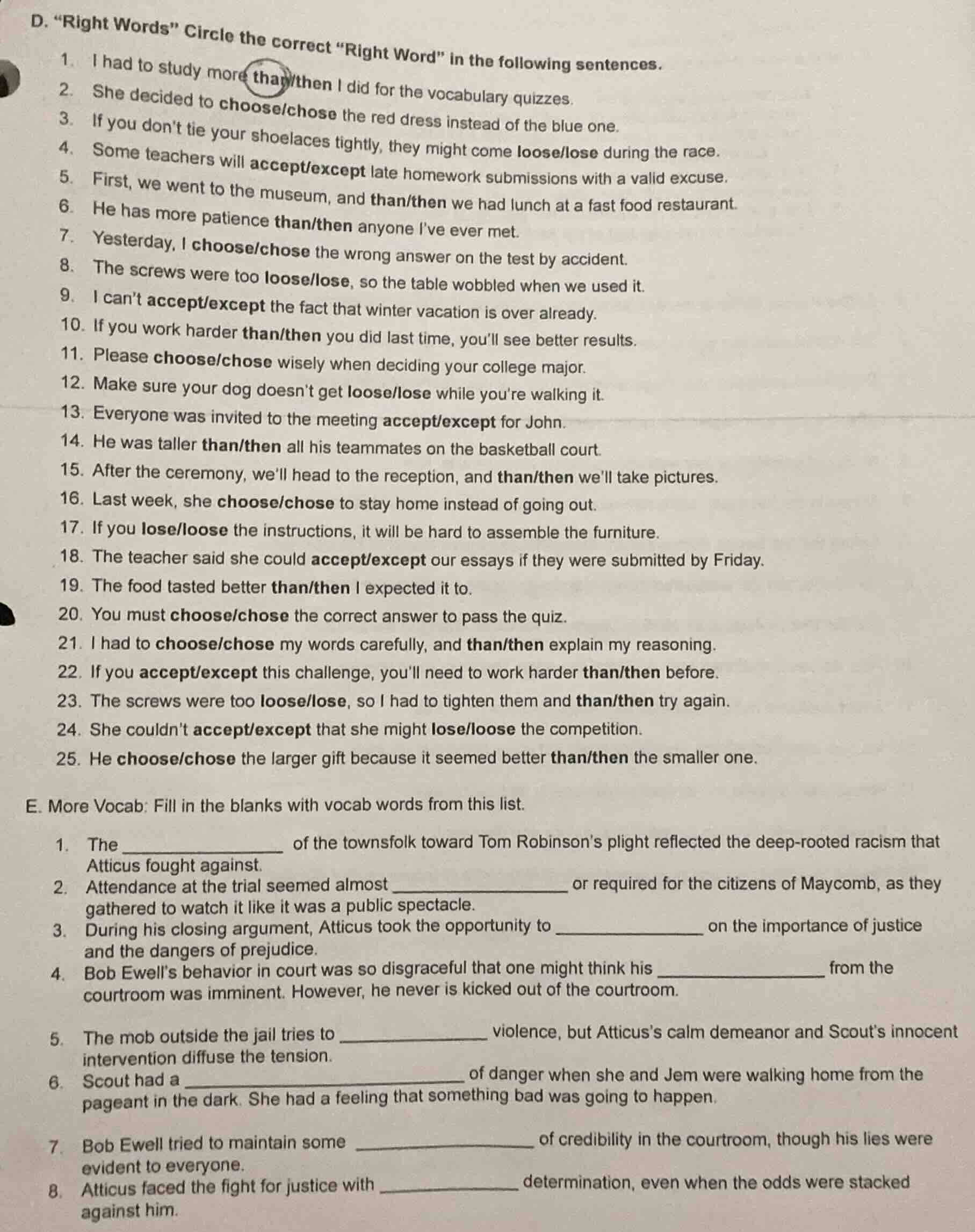 d. ight words\ circle the correct ight word\ in the following sentences…