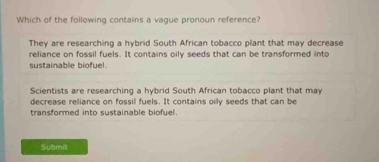 which of the following contains a vague pronoun reference? they are res…