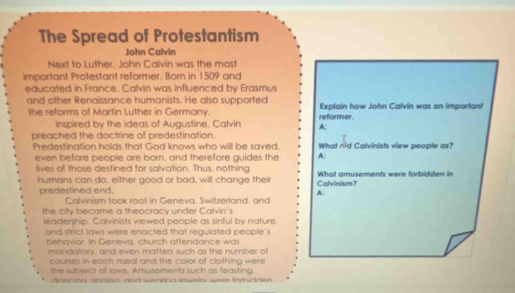 the spread of protestantism john calvin next to luther, john calvin was…