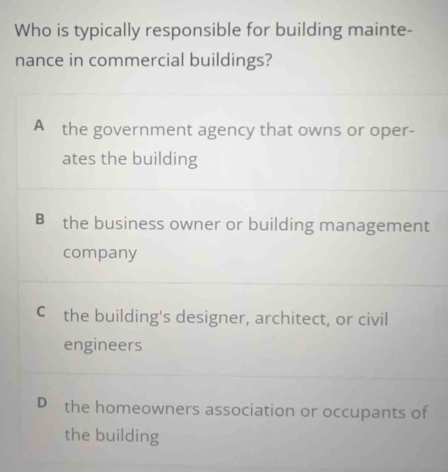 who is typically responsible for building maintenance in commercial bui…
