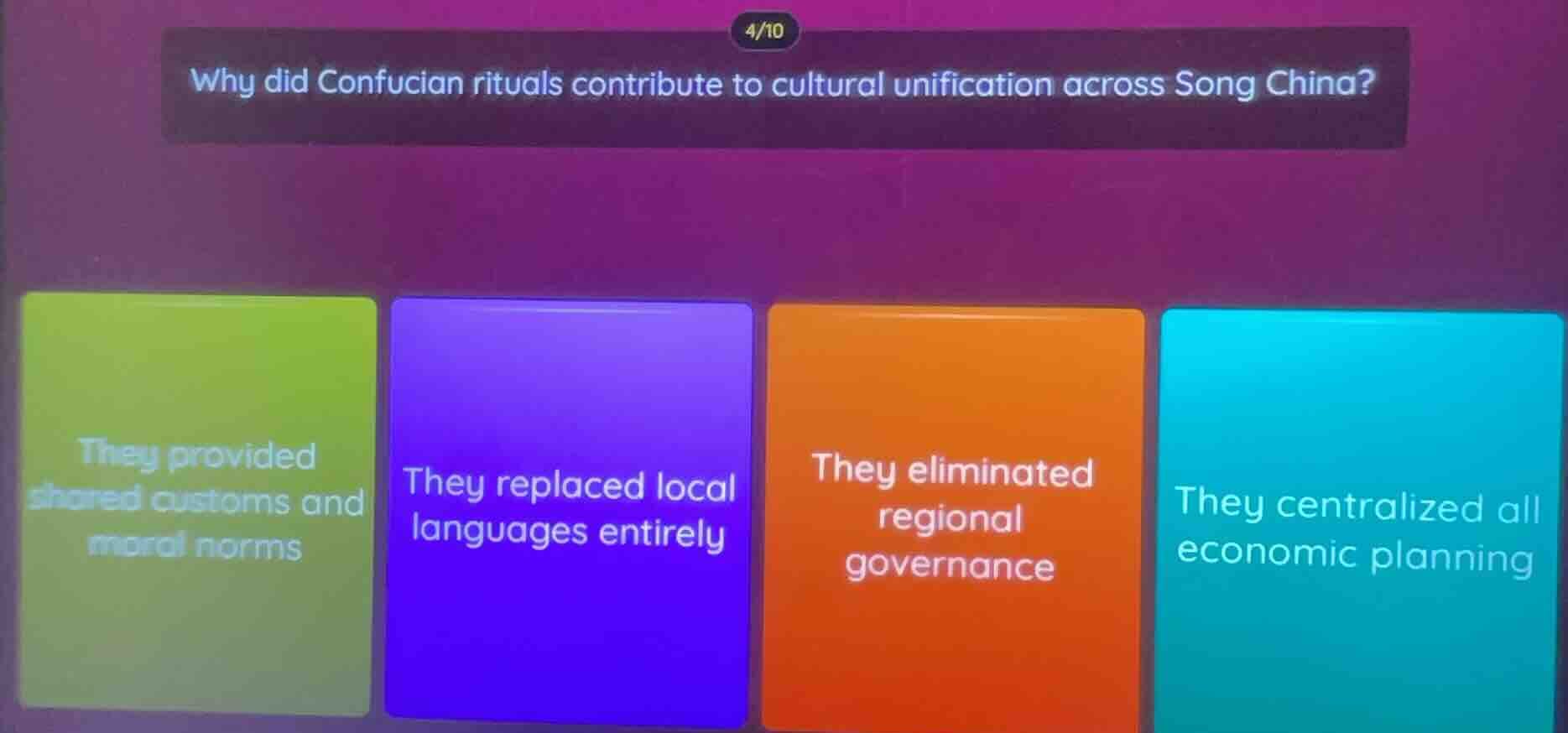 why did confucian rituals contribute to cultural unification across son…