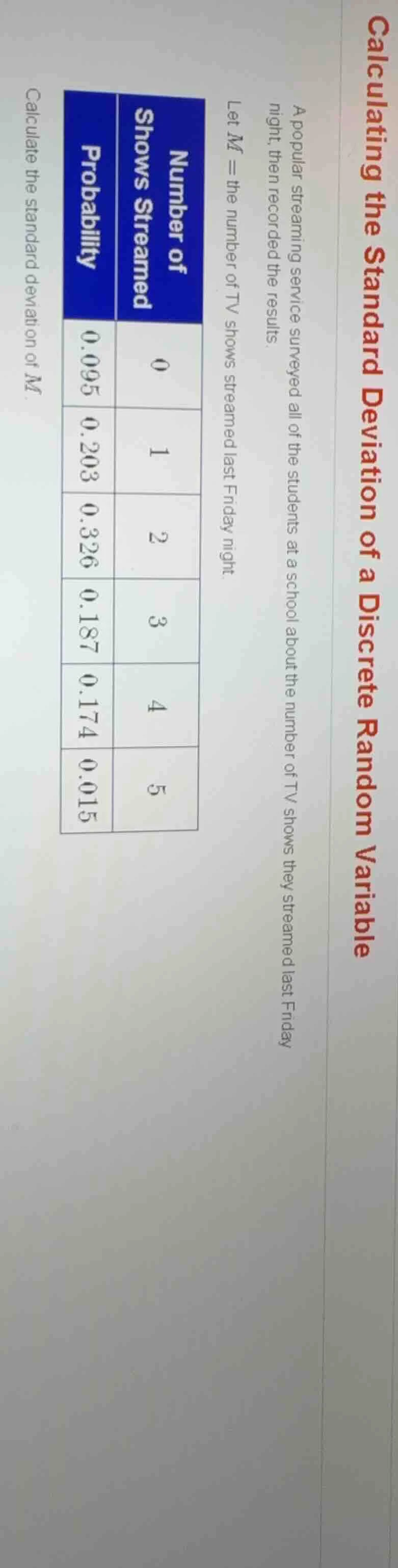 calculating the standard deviation of a discrete random variable a popu…