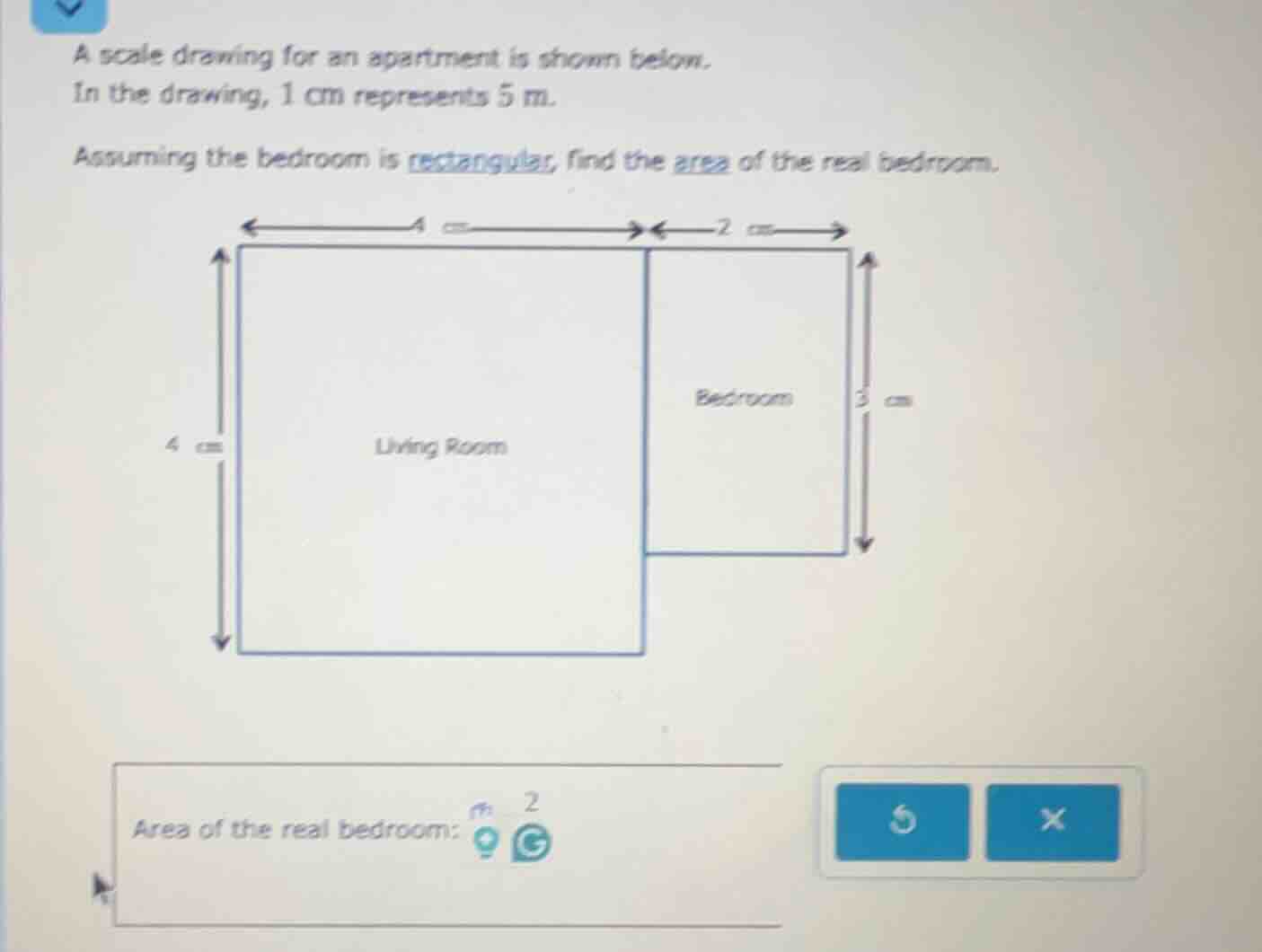 a scale drawing for an apartment is shown below. in the drawing, 1 cm r…
