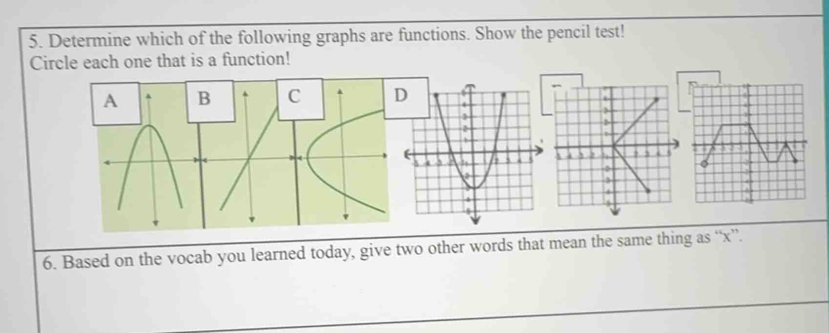 5. determine which of the following graphs are functions. show the penc…
