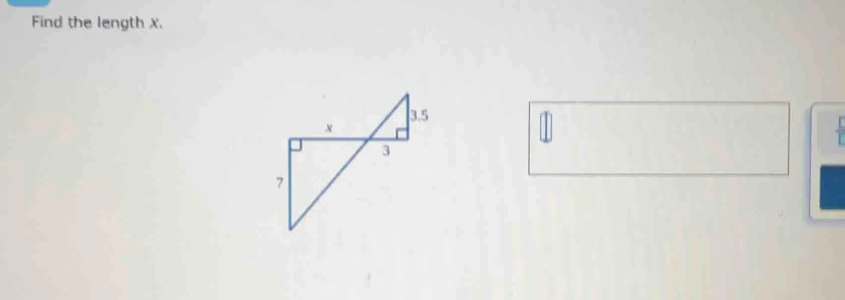 find the length x. image of two right triangles with a common hypotenus…