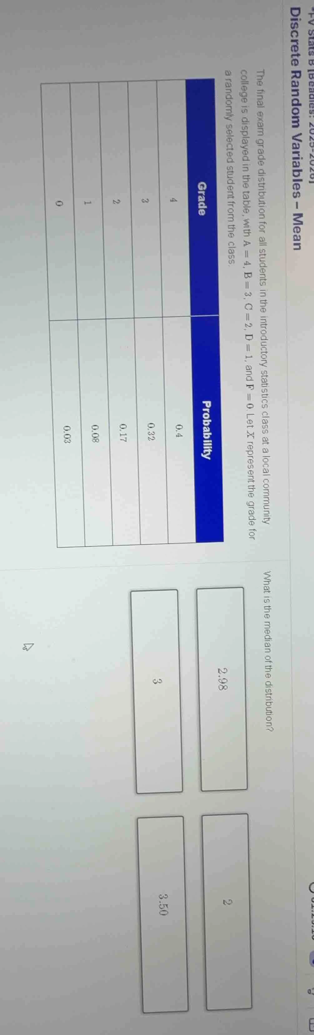 discrete random variables – mean *fv stats b beads: 2023-2024 the final…