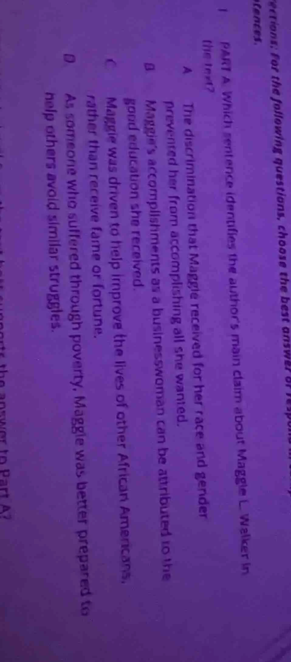 1 part a which sentence identifies the author’s main claim about maggie…