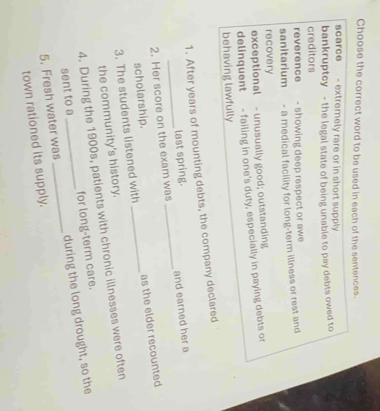 choose the correct word to be used in each of the sentences. scarce - e…