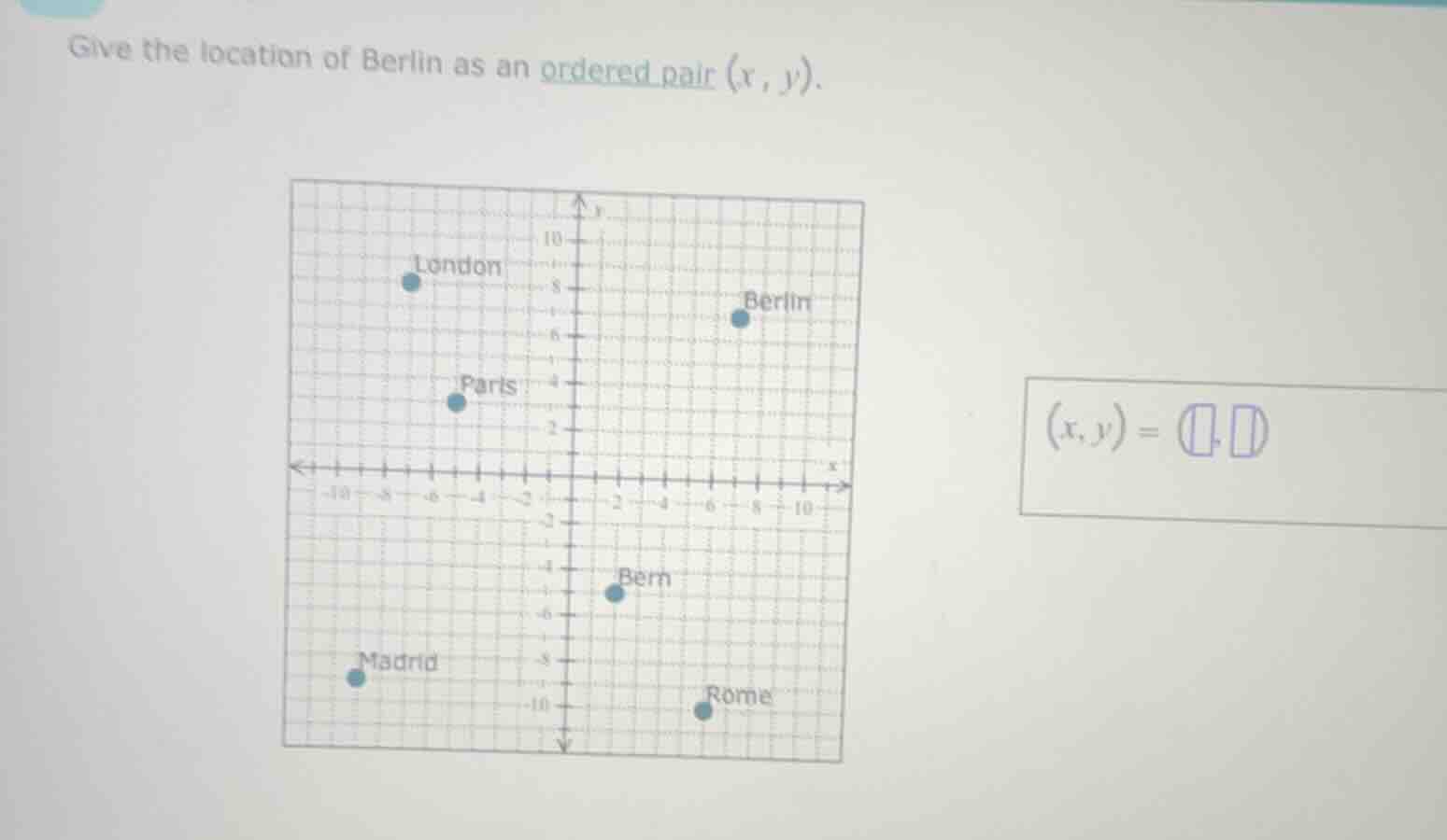 give the location of berlin as an ordered pair (x, y).