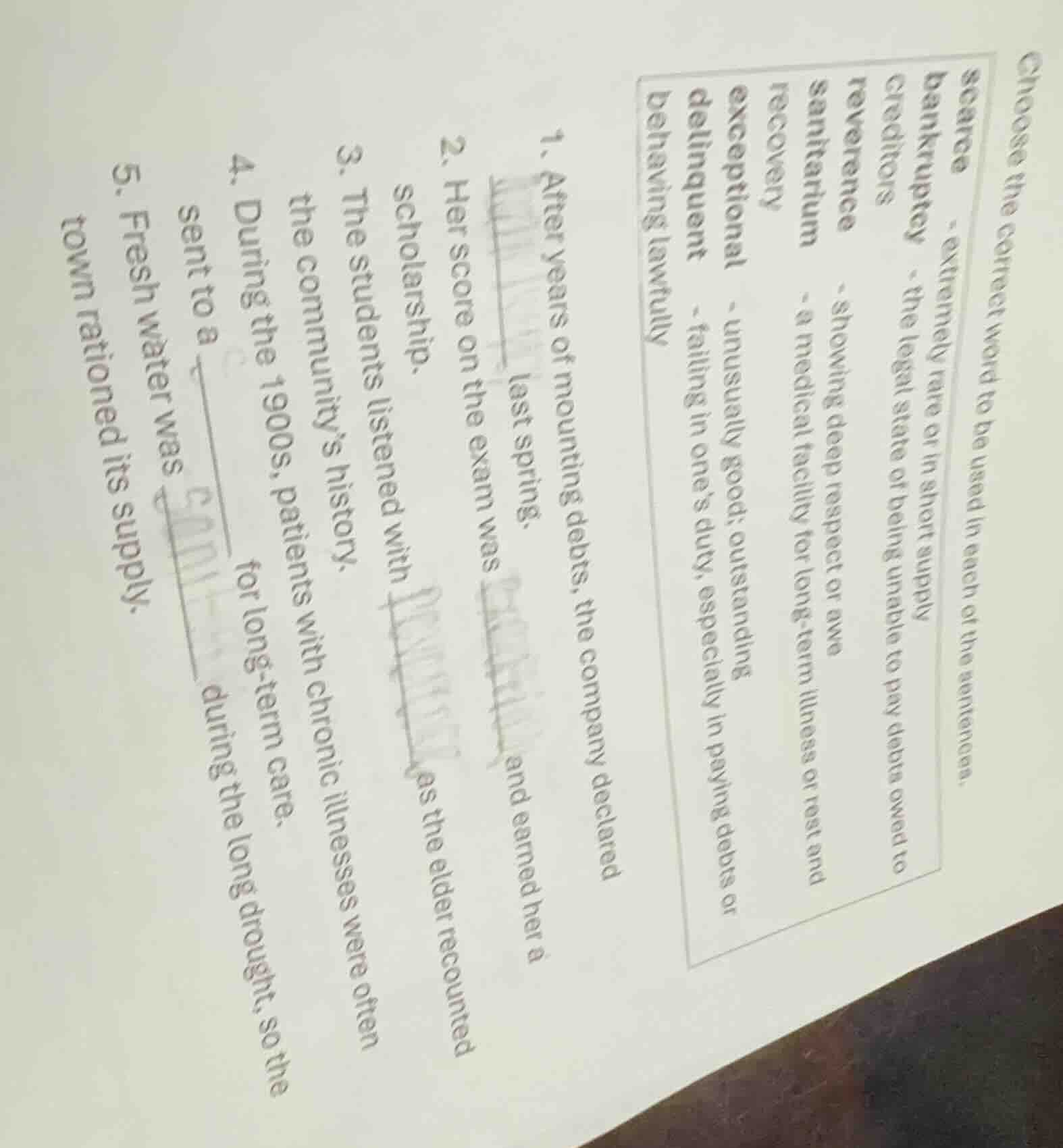 choose the correct word to be used in each of the sentences. scarce - e…