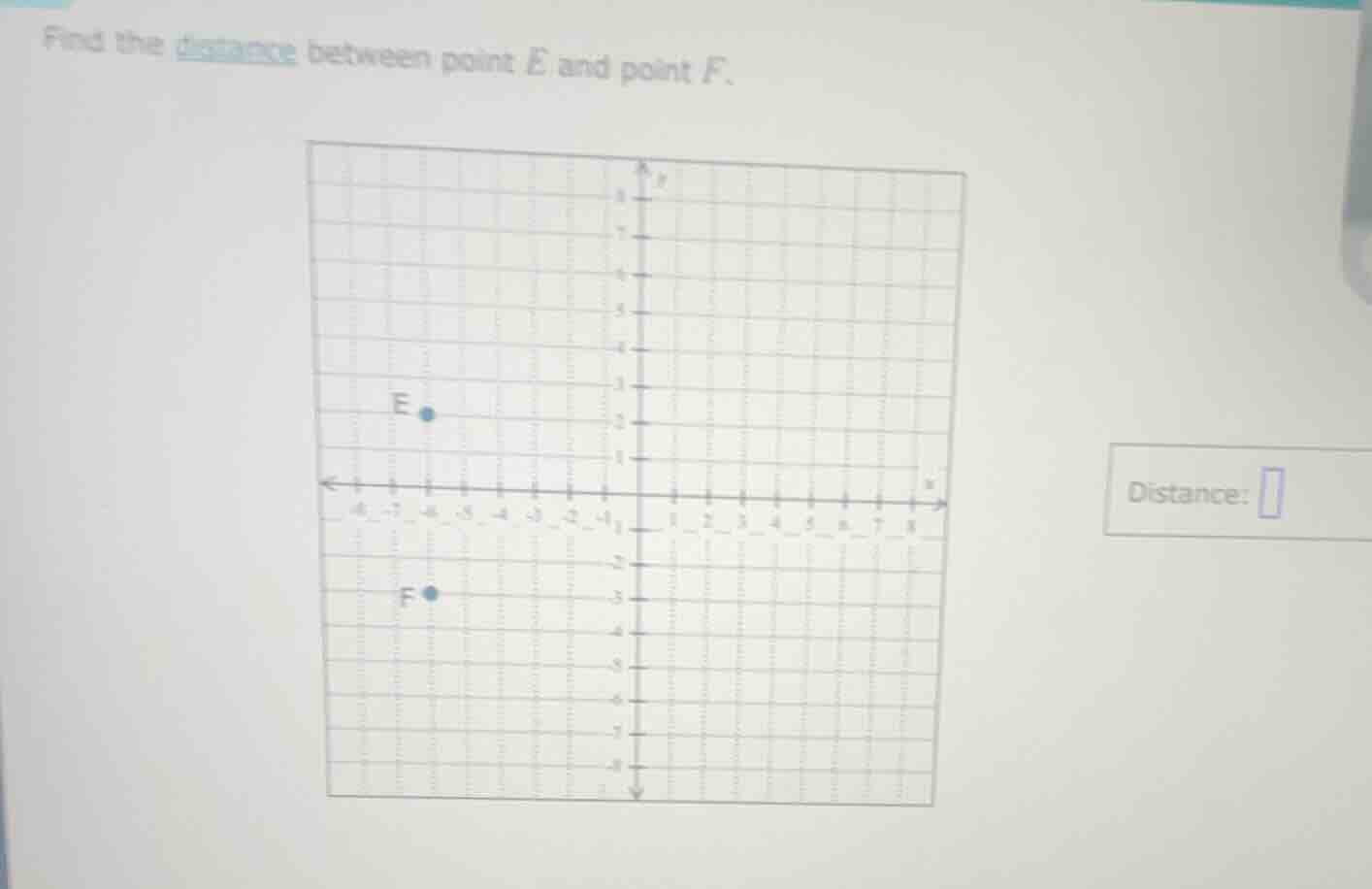 find the distance between point e and point f. distance: the image show…