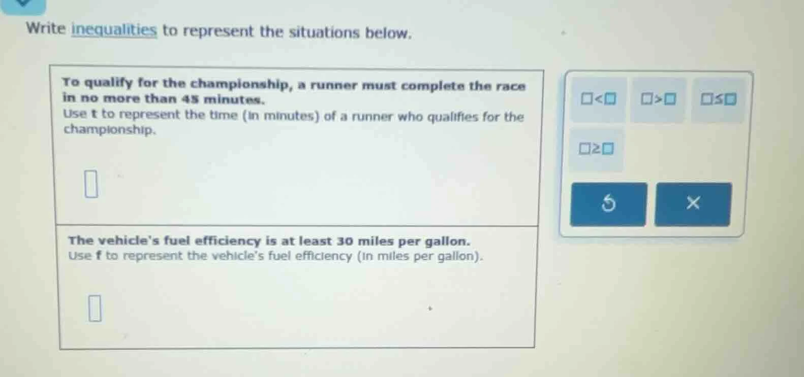 write inequalities to represent the situations below. to qualify for th…