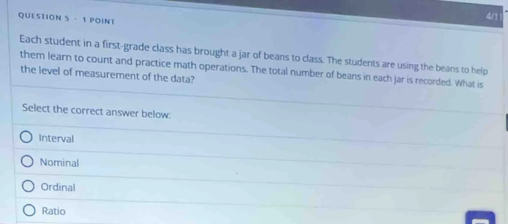 question 5 - 1 point each student in a first - grade class has brought …