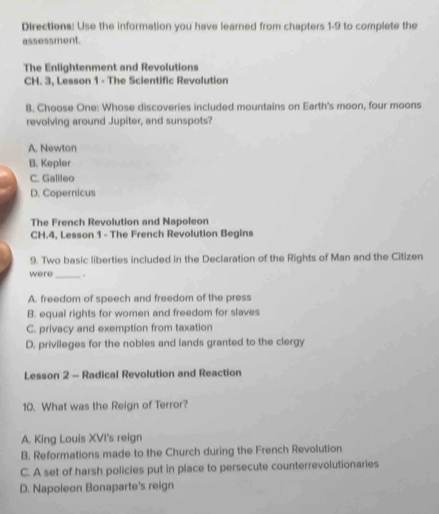 directions: use the information you have learned from chapters 1-9 to c…