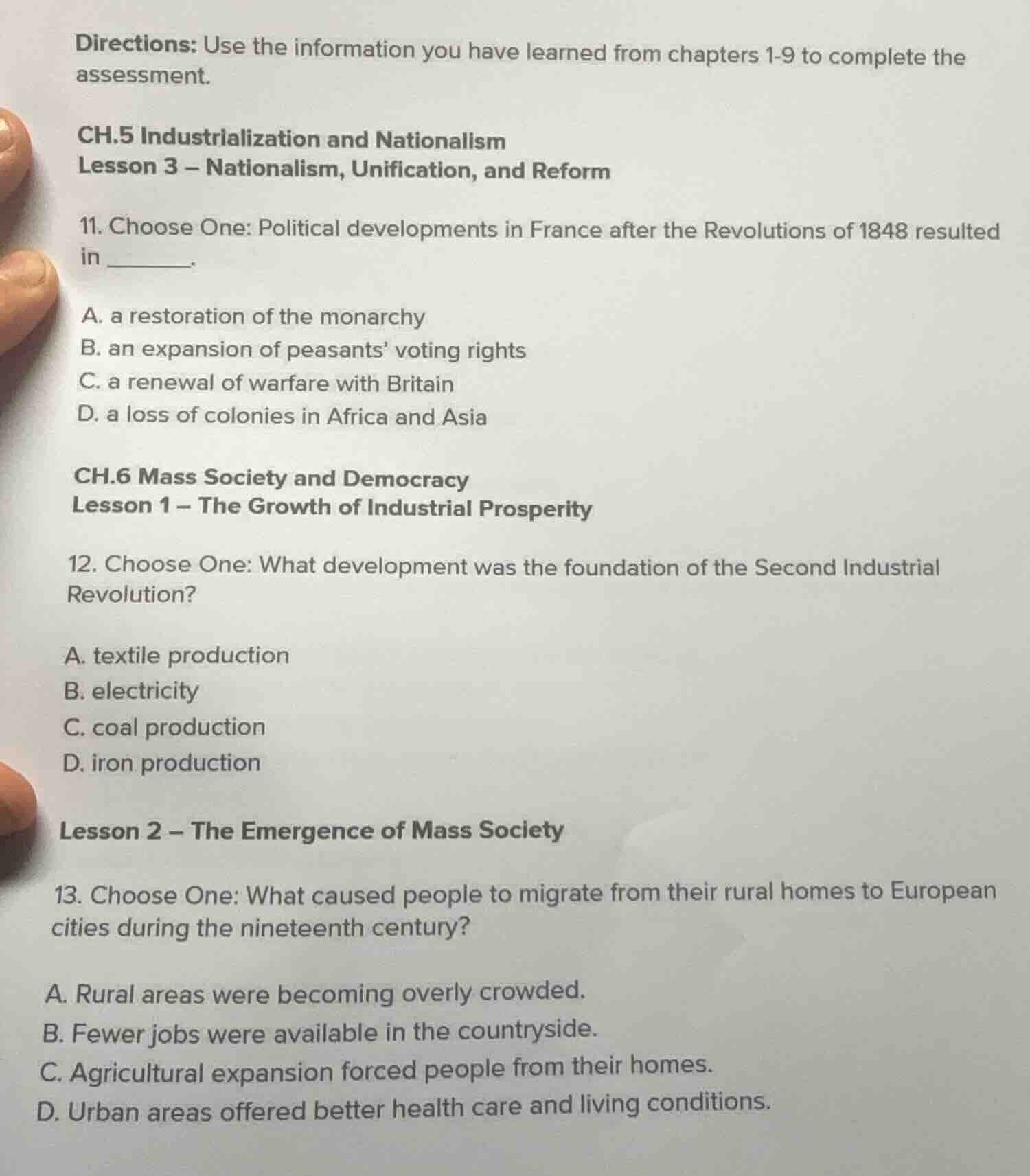 directions: use the information you have learned from chapters 1-9 to c…