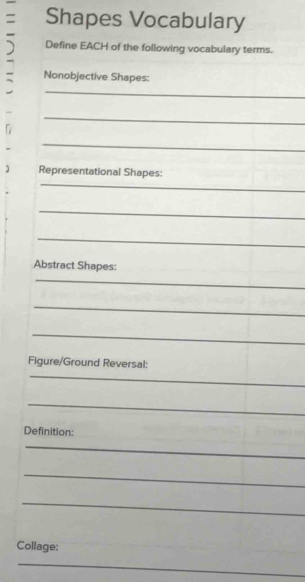 shapes vocabulary define each of the following vocabulary terms. nonobj…