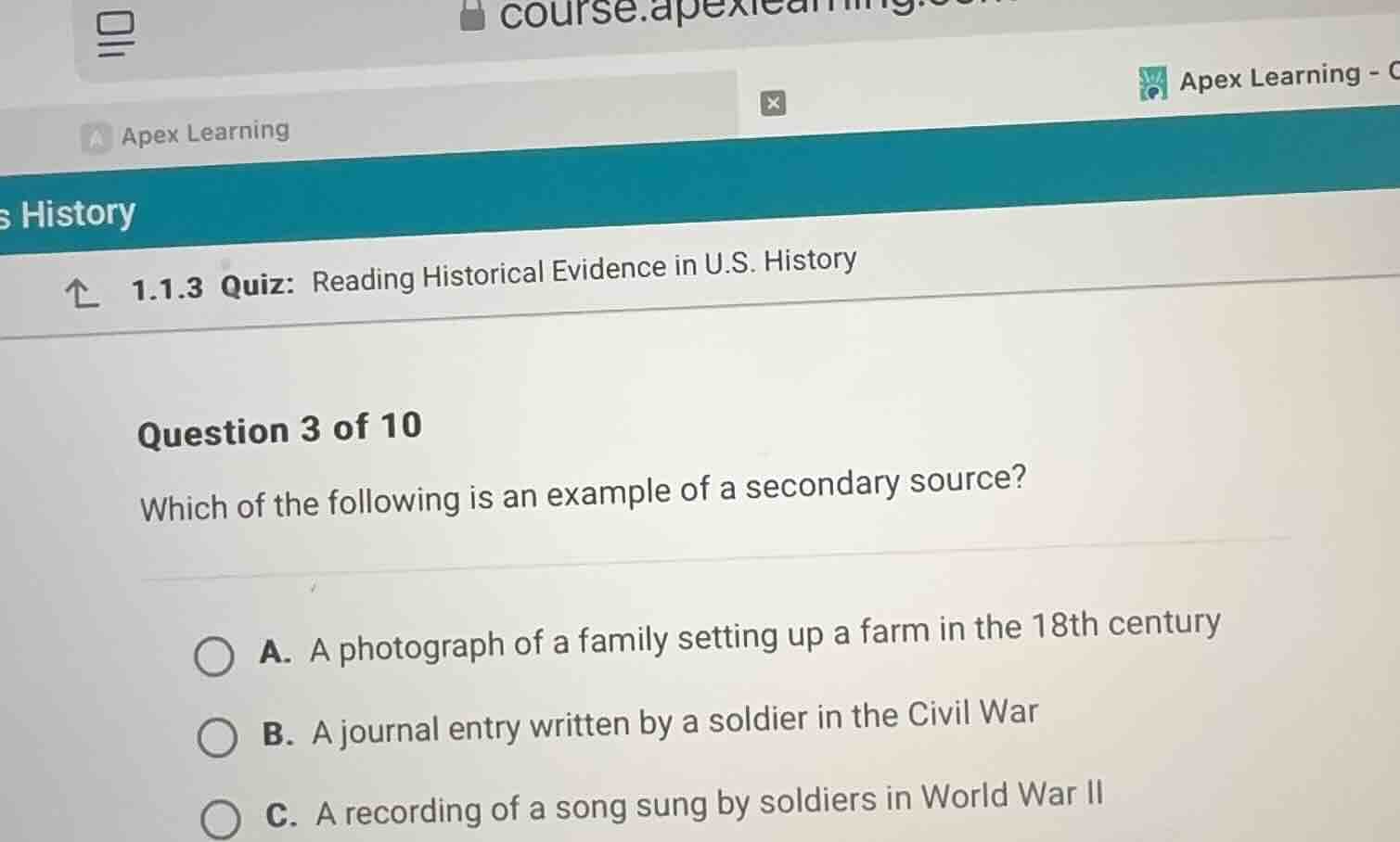 1.1.3 quiz: reading historical evidence in u.s. history question 3 of 1…