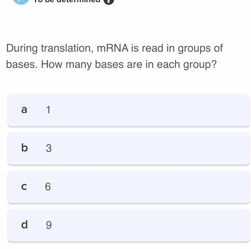 during translation, mrna is read in groups of bases. how many bases are…