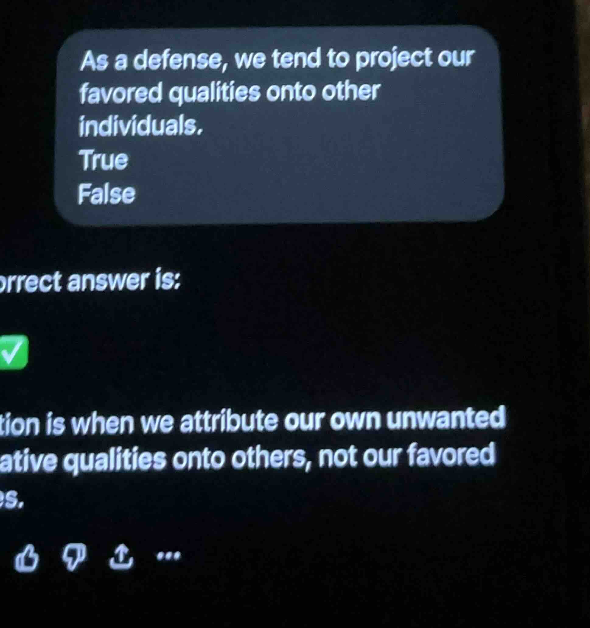 as a defense, we tend to project our favored qualities onto other indiv…