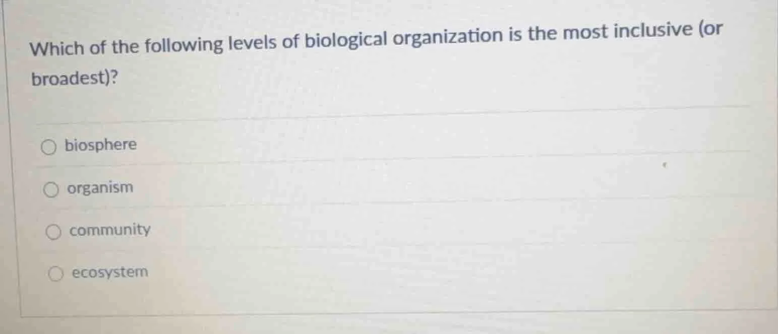 which of the following levels of biological organization is the most in…
