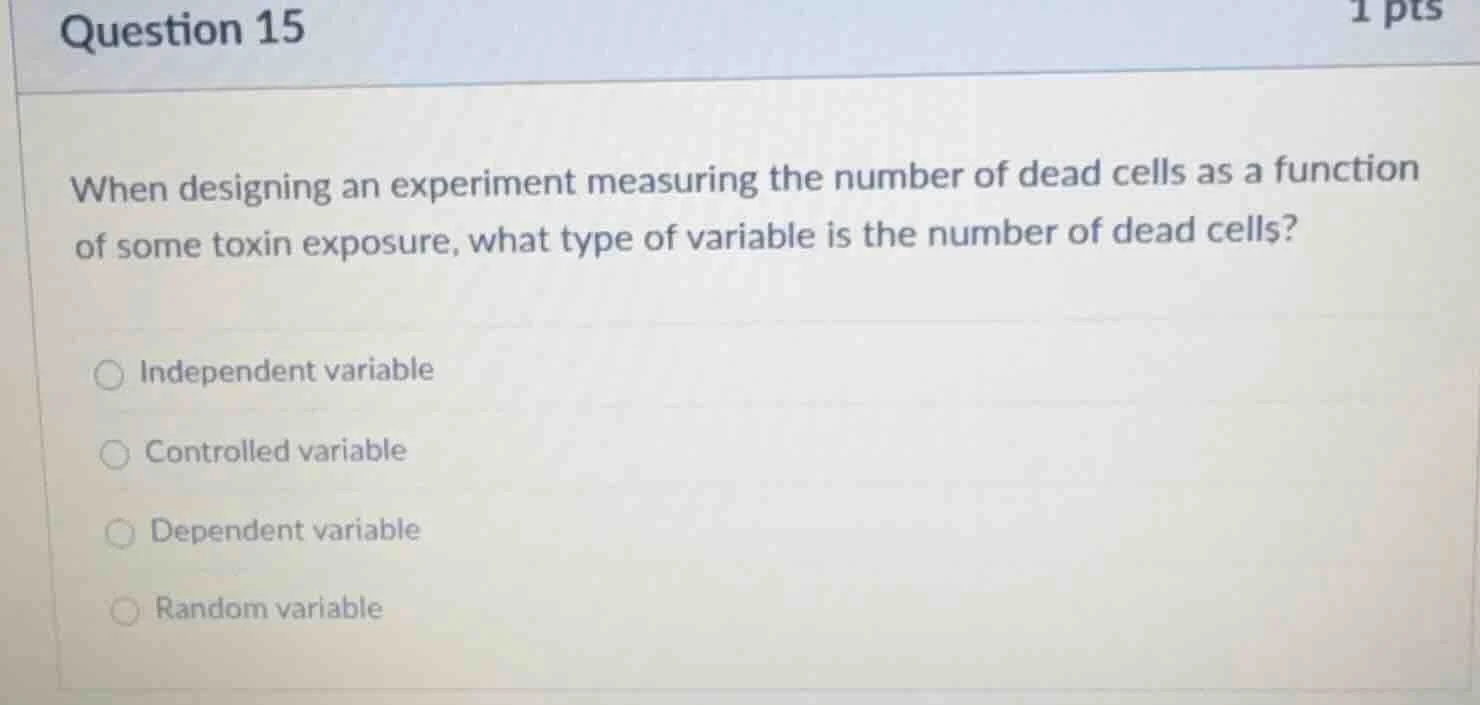 question 15 1 pts when designing an experiment measuring the number of …