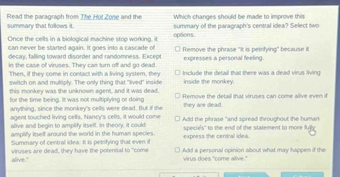 read the paragraph from the hot zone and the summary that follows it. o…