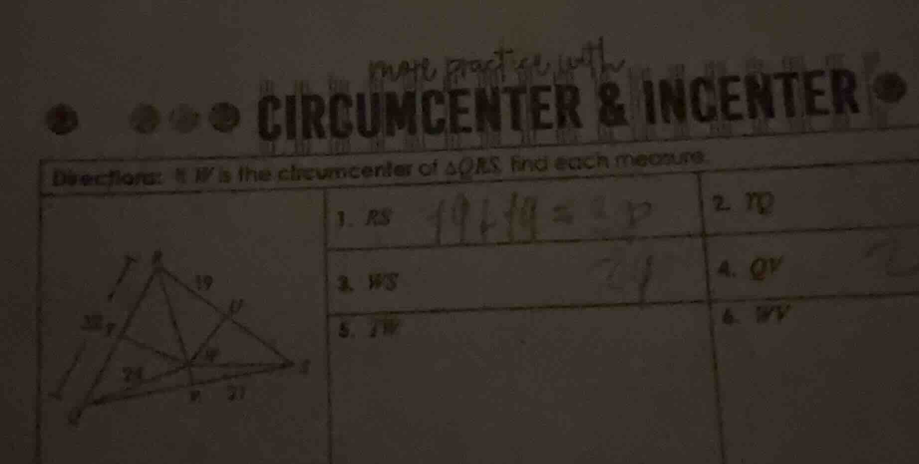 more practice with circumcenter & incenter directions: w is the circumc…