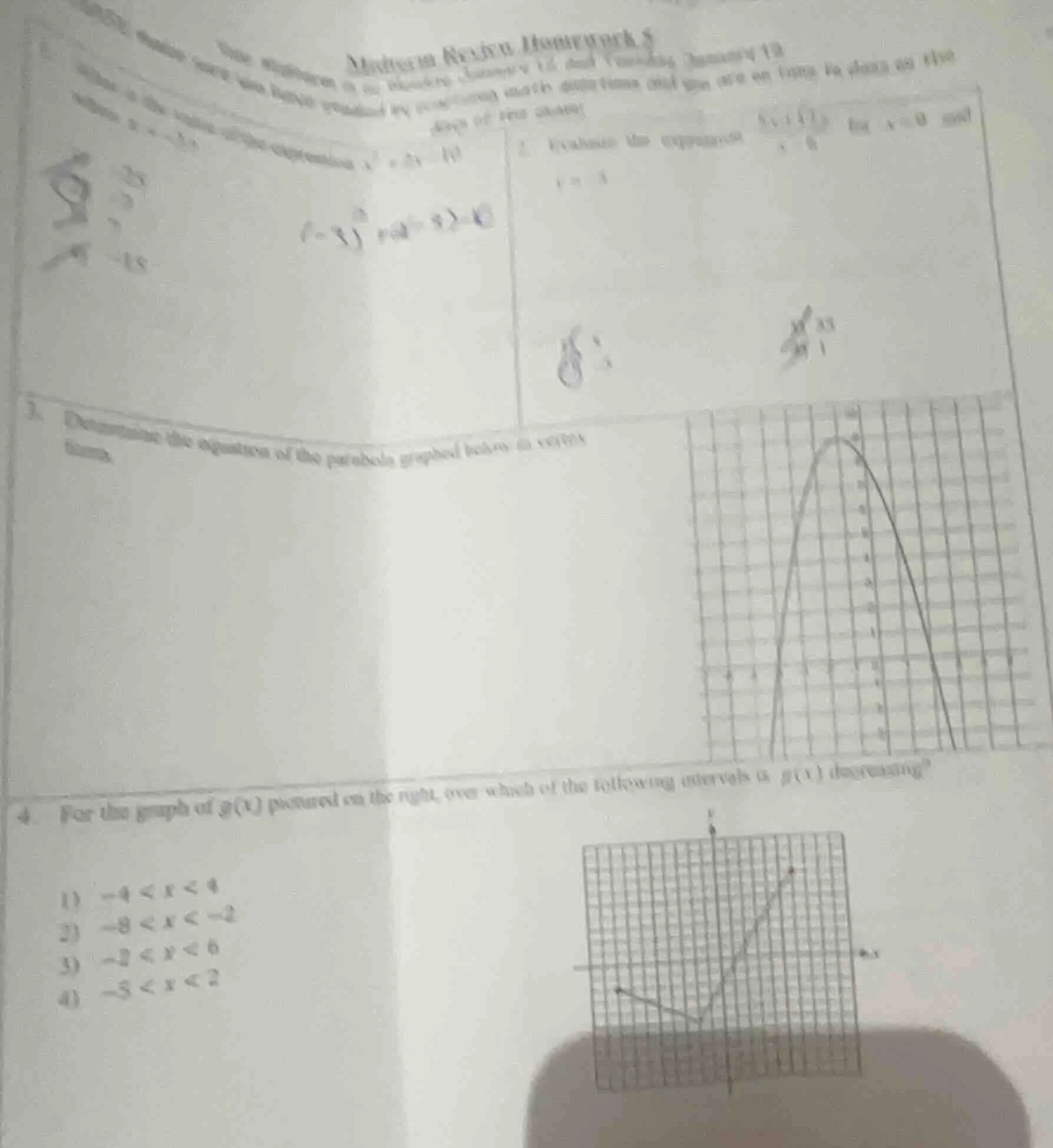 1. evaluate the expression ( x^2 + 2x - 10 ) for ( x = -3 ) 2. evaluate…