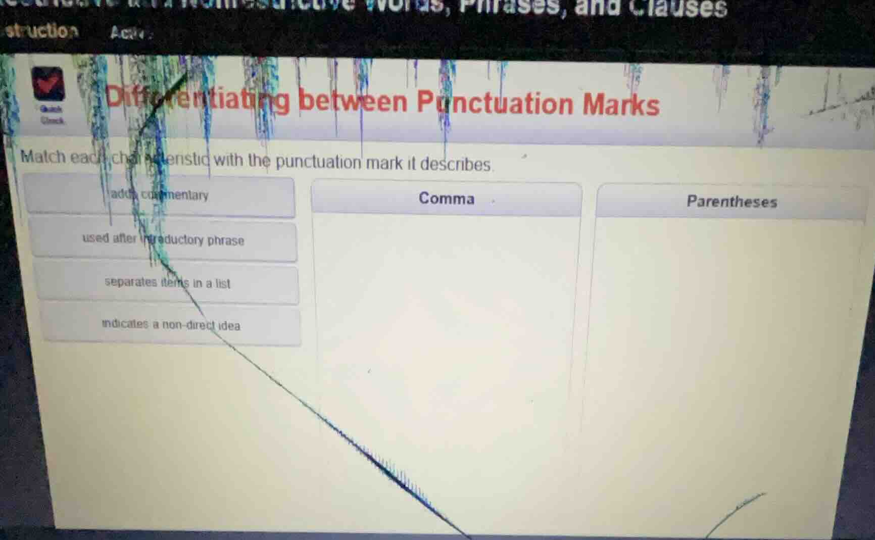 differentiating between punctuation marks match each characteristic wit…