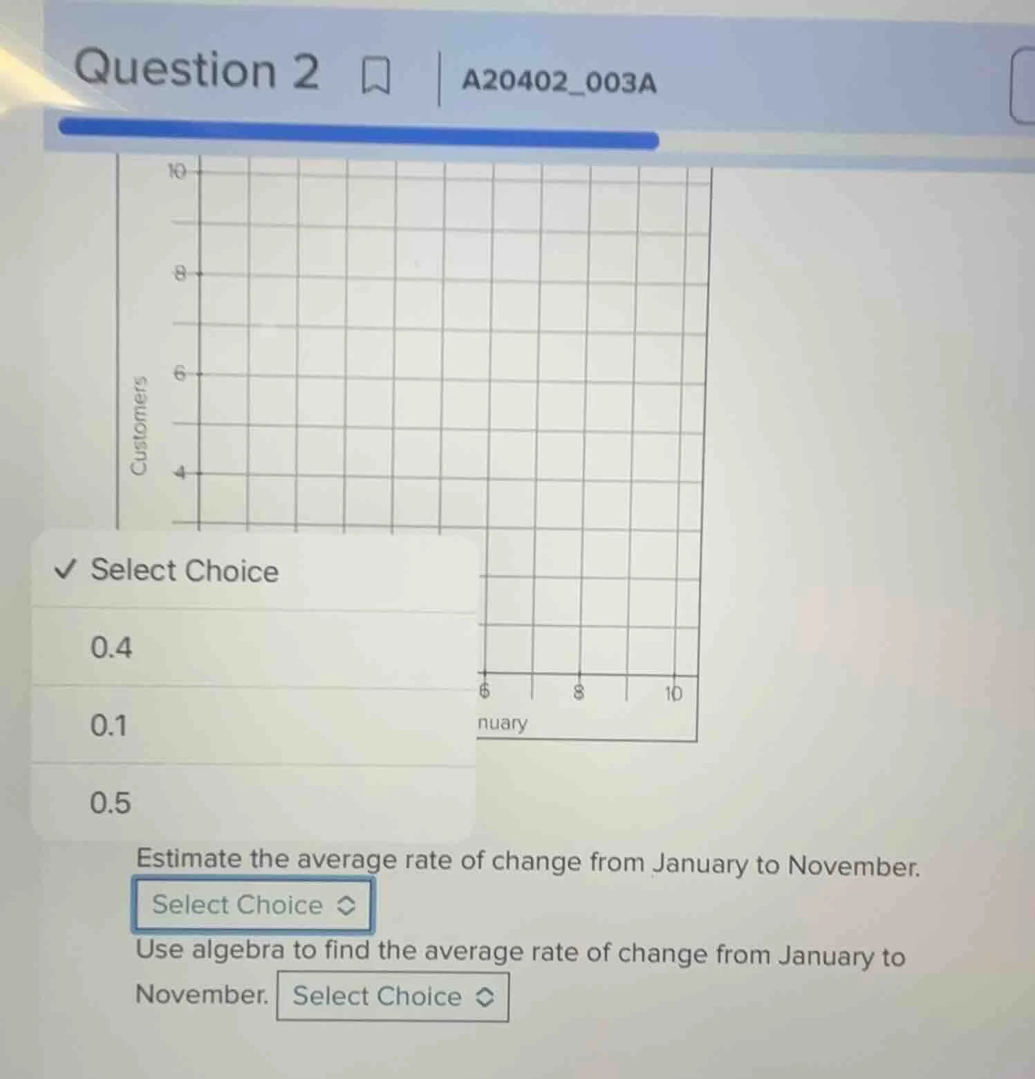 question 2 a20402_003a customers 6 4 √ select choice 0.4 0.1 0.5 estima…