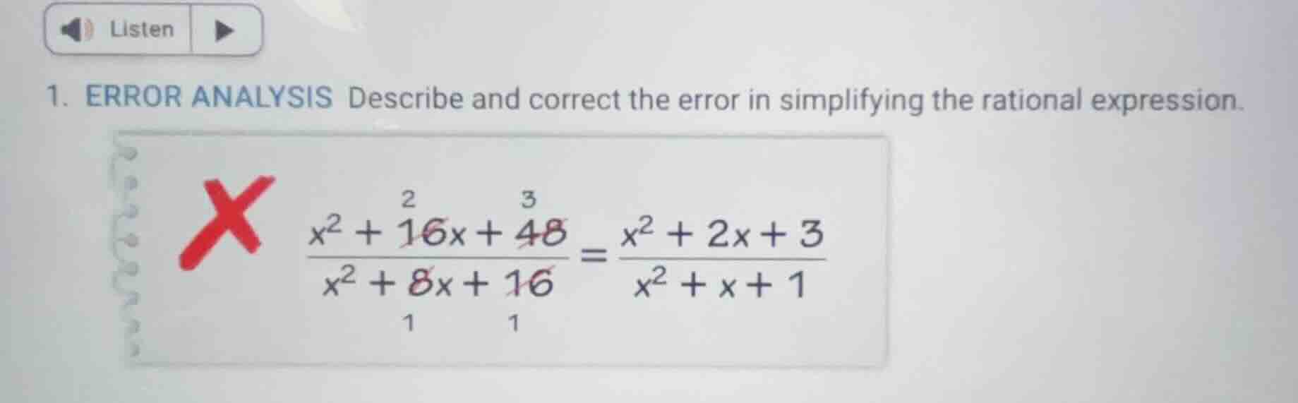1. error analysis describe and correct the error in simplifying the rat…