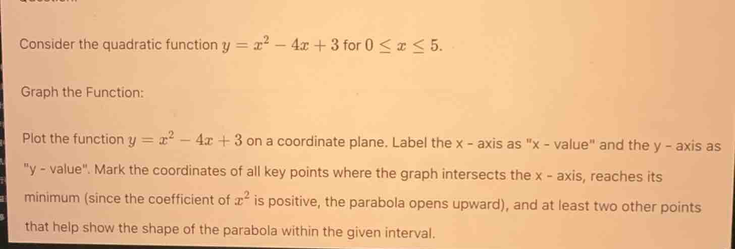 consider the quadratic function $y = x^2 - 4x + 3$ for $0 \\leq x \\leq…