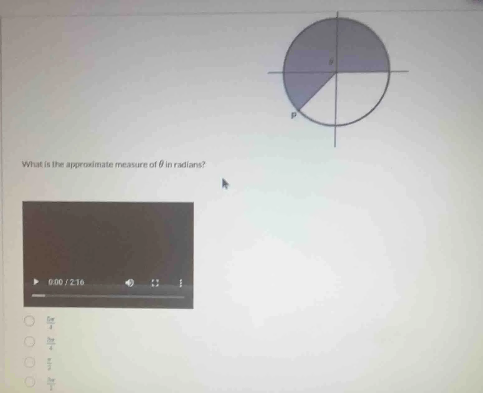 what is the approximate measure of $\\theta$ in radians? options: $\\fr…