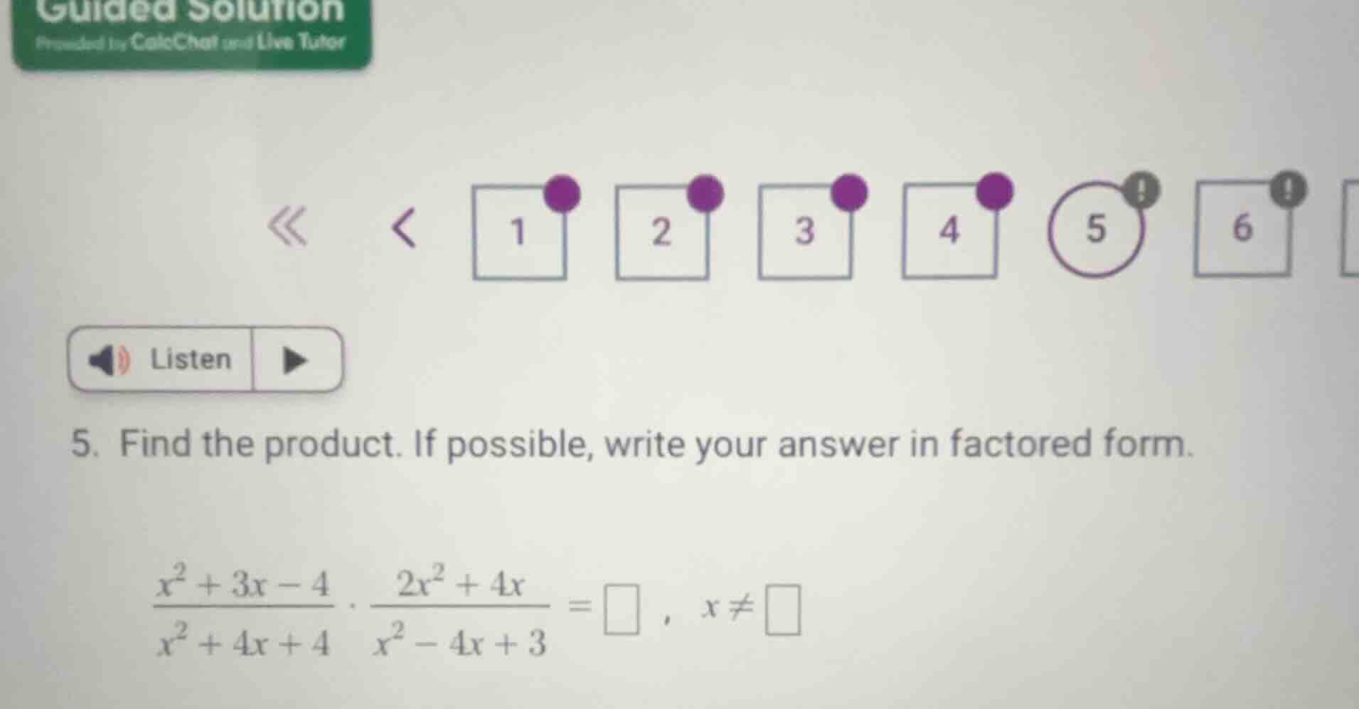 5. find the product. if possible, write your answer in factored form. \…