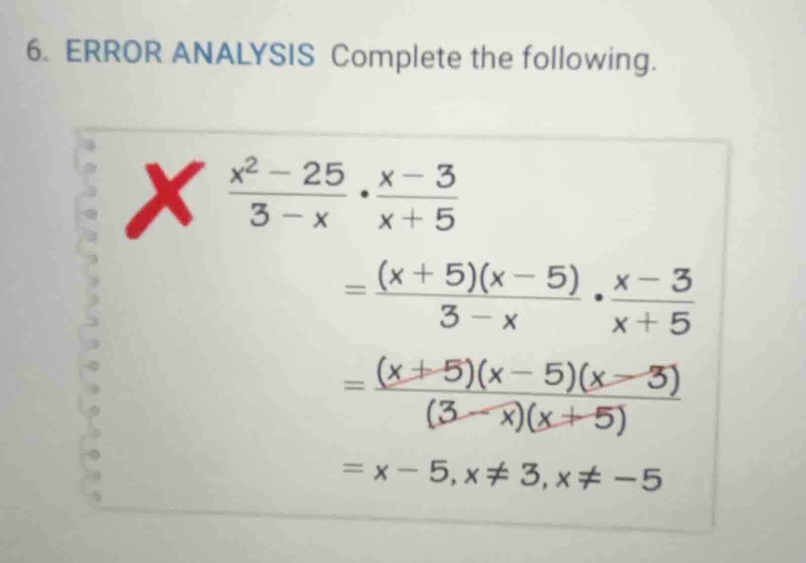 6. error analysis complete the following. \\(\\begin{align*} \\frac{x^2…