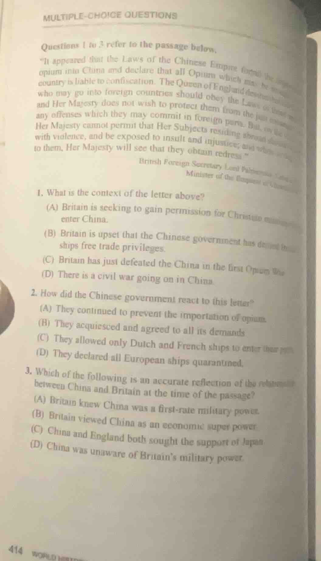 multiple-choice questions questions 1 to 3 refer to the passage below. …
