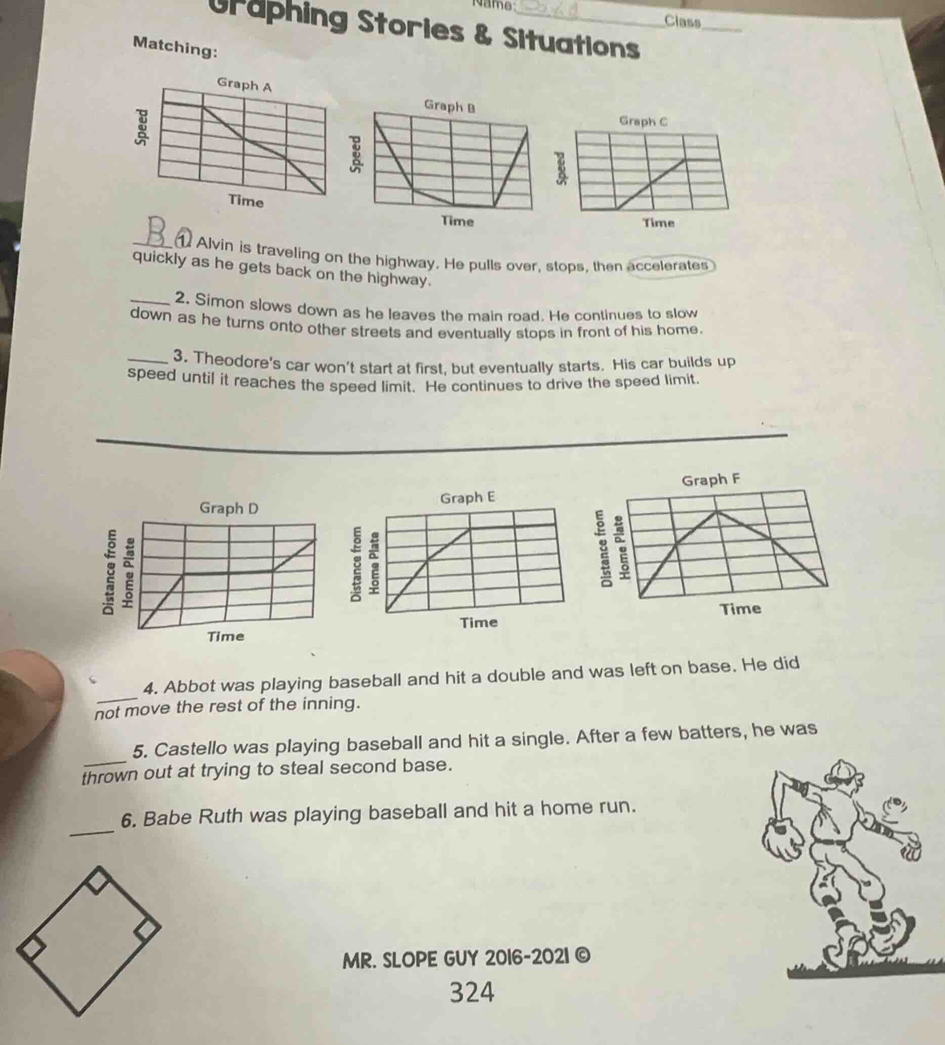 graphing stories & situations matching: graph a (speed vs time), graph …