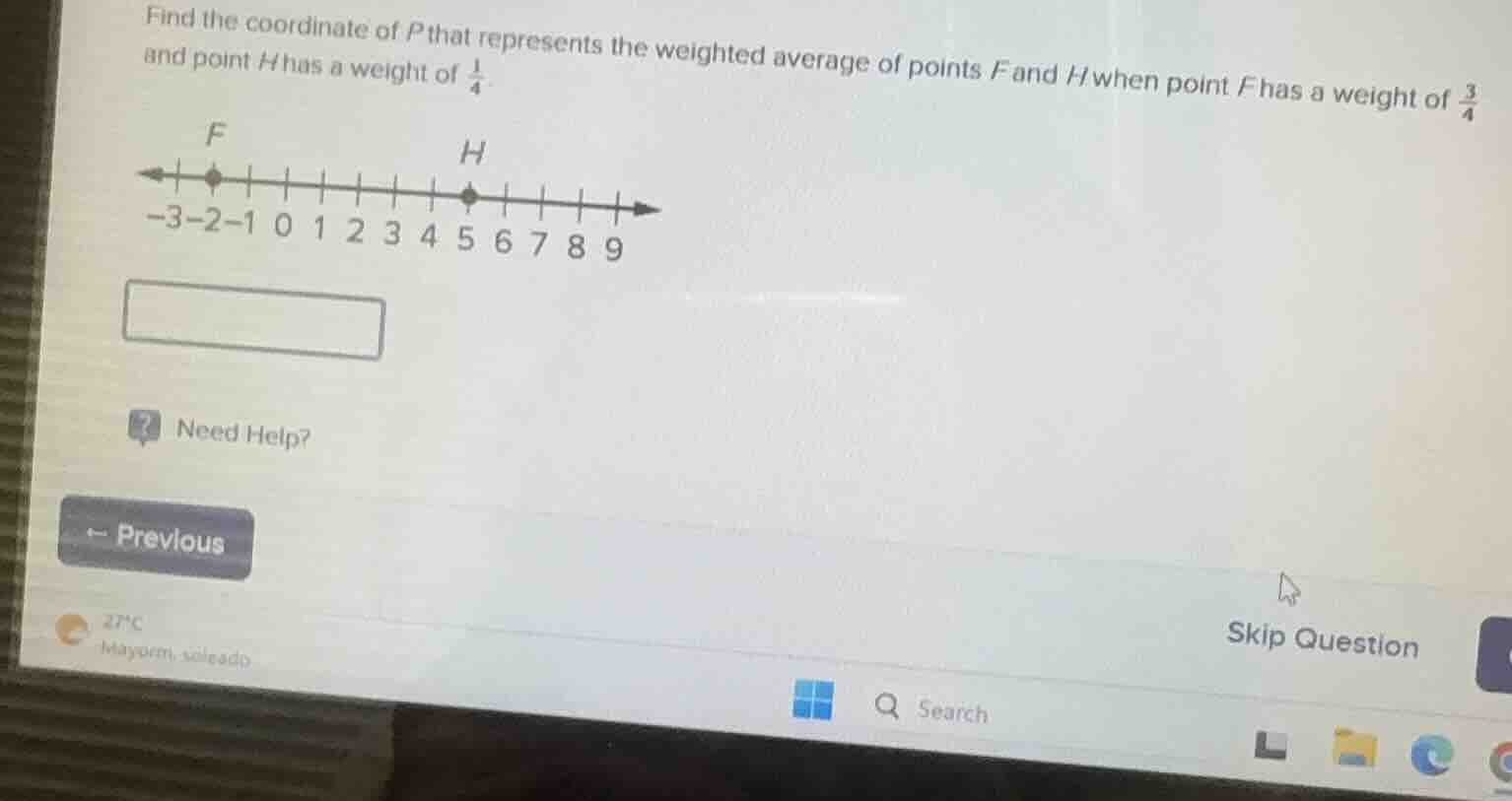 find the coordinate of p that represents the weighted average of points…