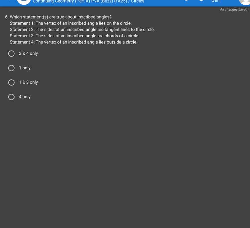 6. which statement(s) are true about inscribed angles? statement 1: the…