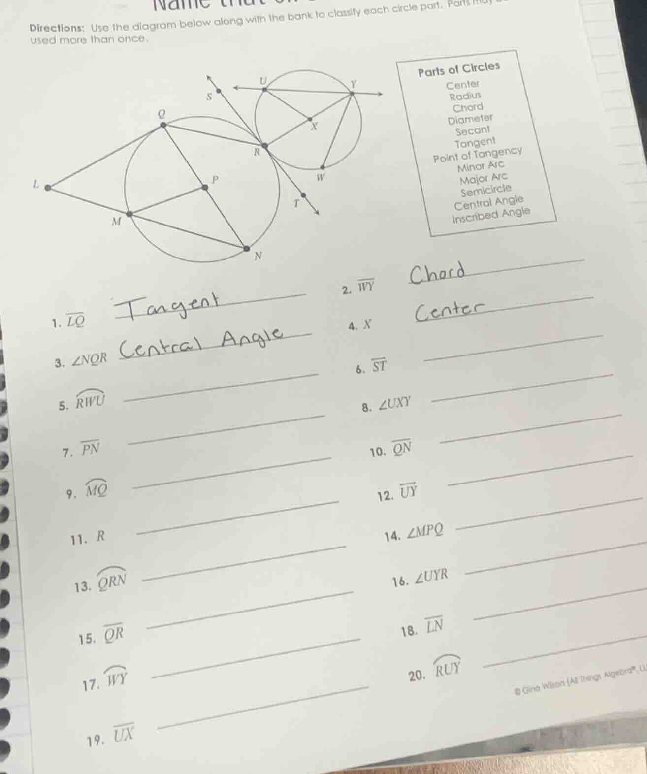 directions: use the diagram below along with the bank to classify each …